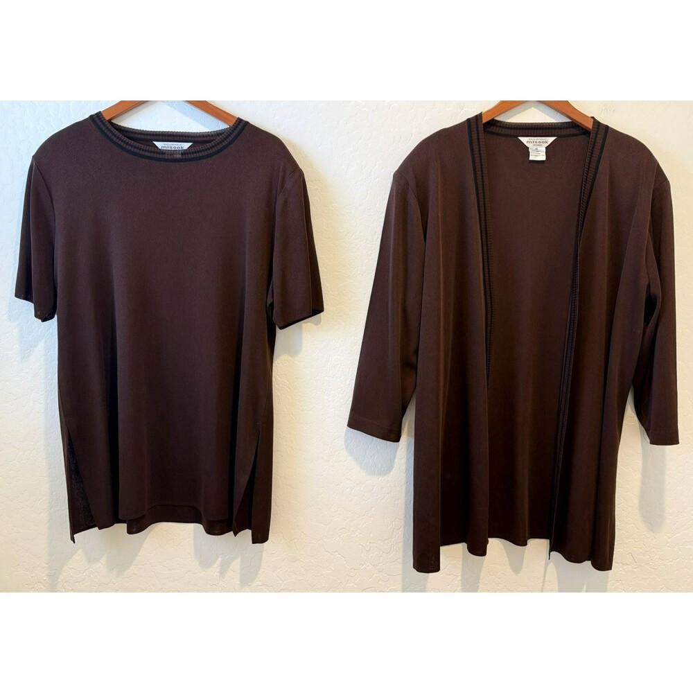 Misook 2 Pc Set Cardigan Sweater Jacket Brown Black size 1X Plus Casual Career